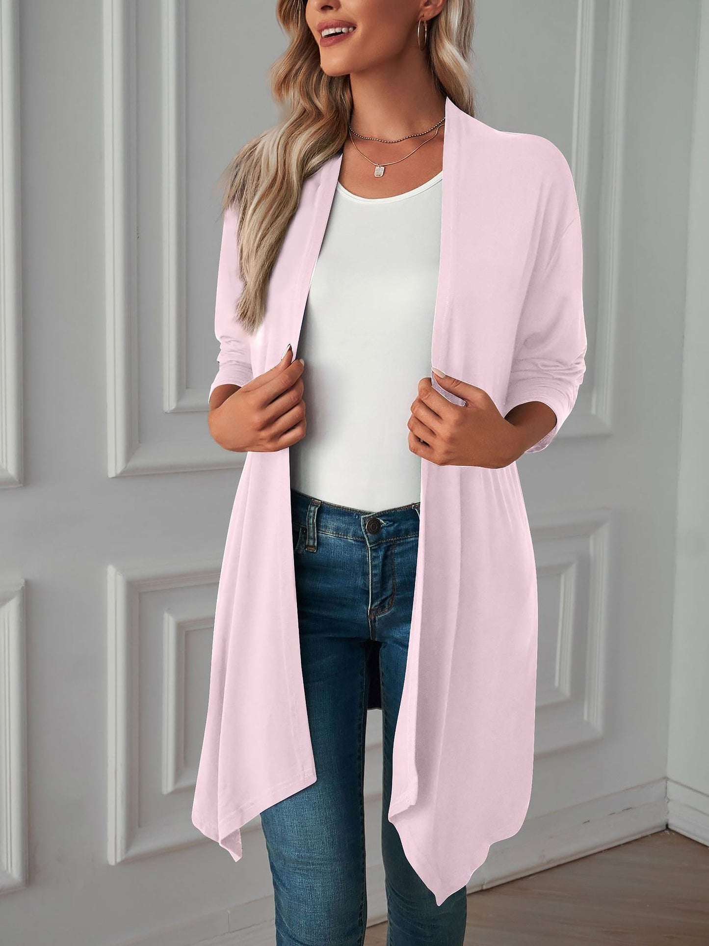Solid Color Long Sleeve Open Front Cardigants