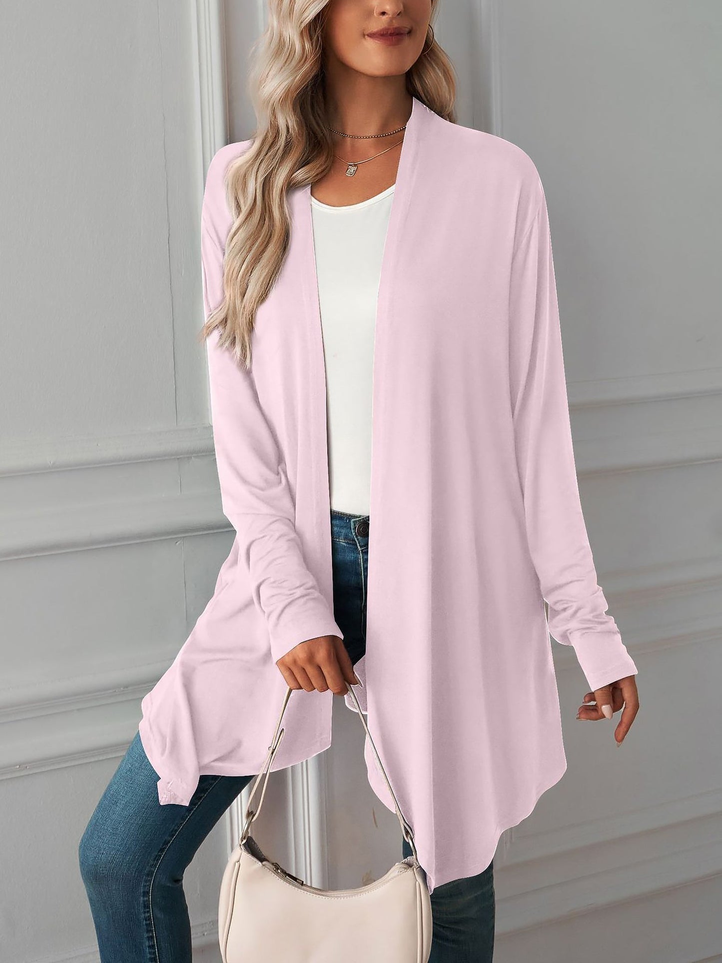 Solid Color Long Sleeve Open Front Cardigants