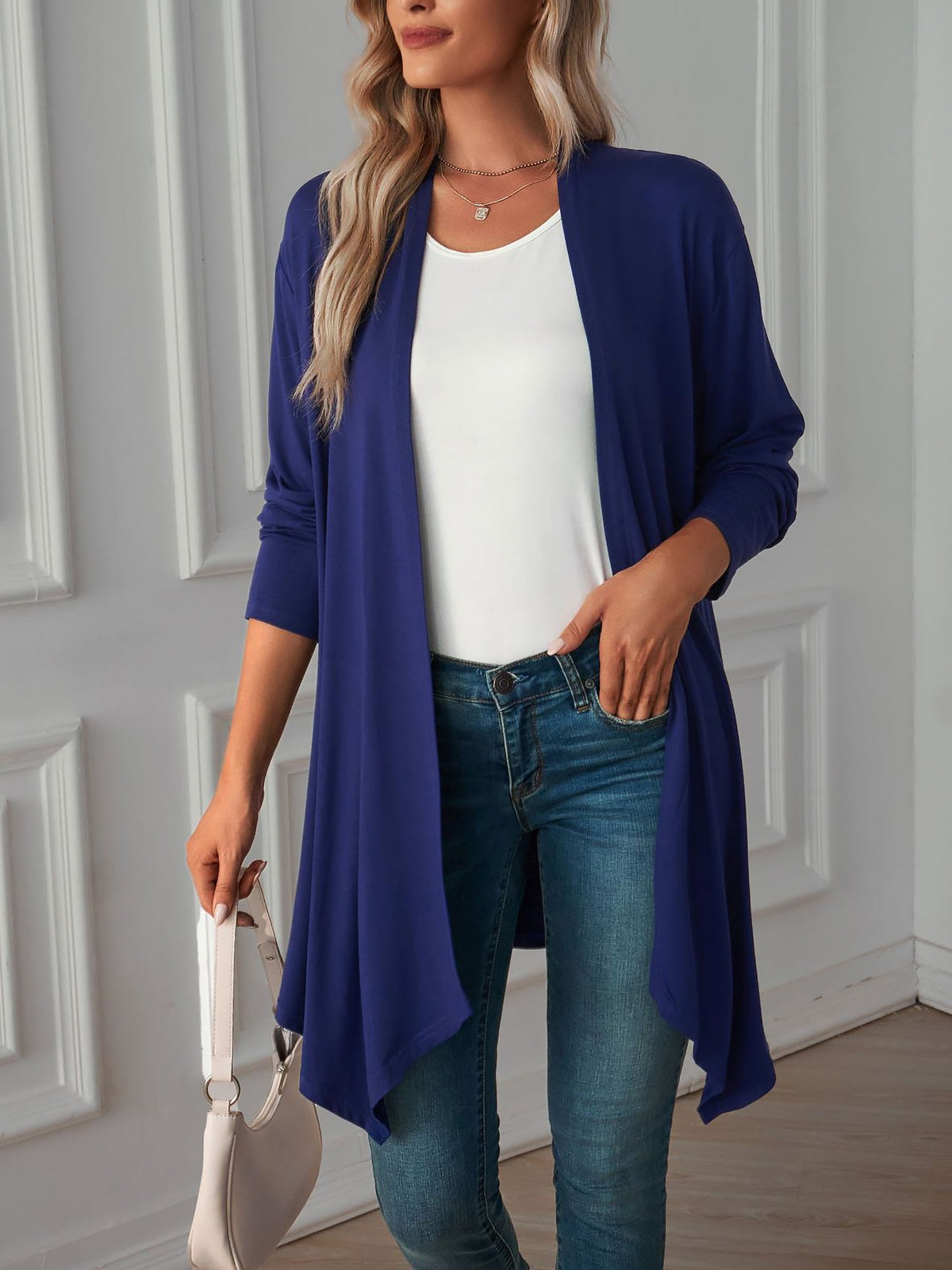 Solid Color Long Sleeve Open Front Cardigants