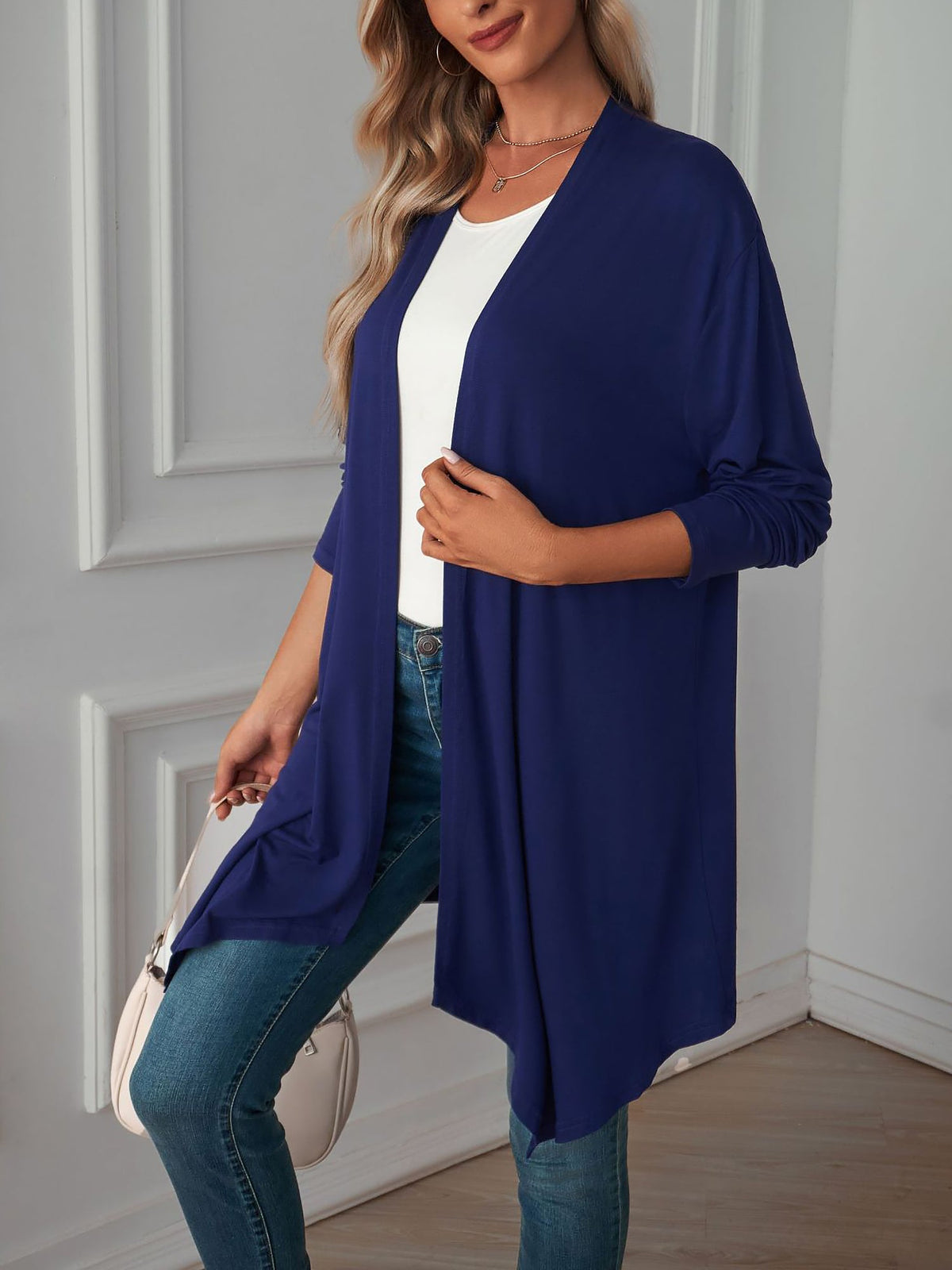 Solid Color Long Sleeve Open Front Cardigants
