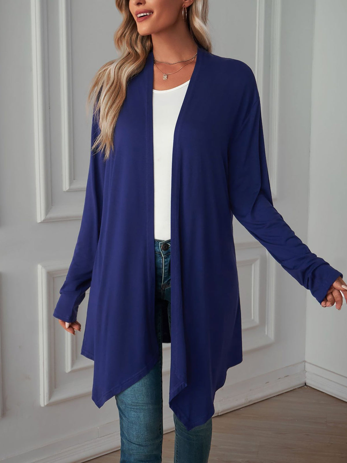 Solid Color Long Sleeve Open Front Cardigants