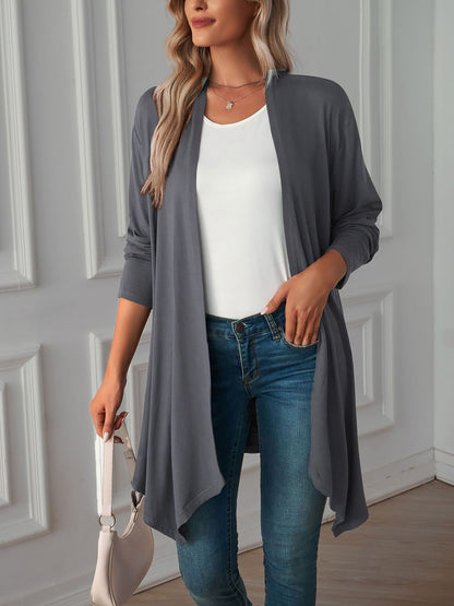 Solid Color Long Sleeve Open Front Cardigants