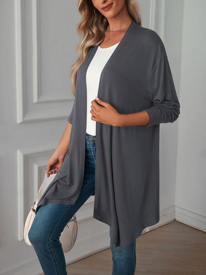 Solid Color Long Sleeve Open Front Cardigants