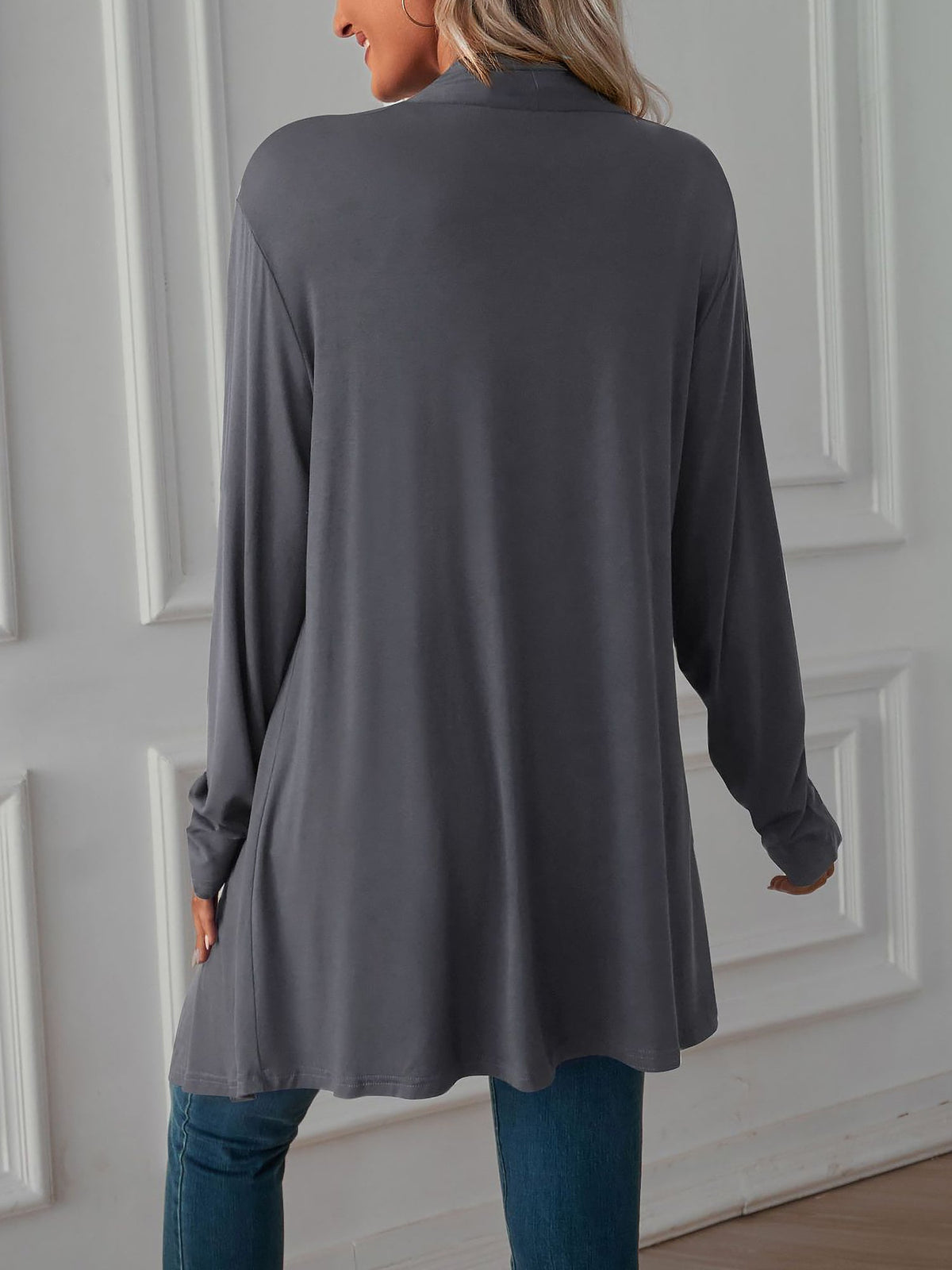 Solid Color Long Sleeve Open Front Cardigants