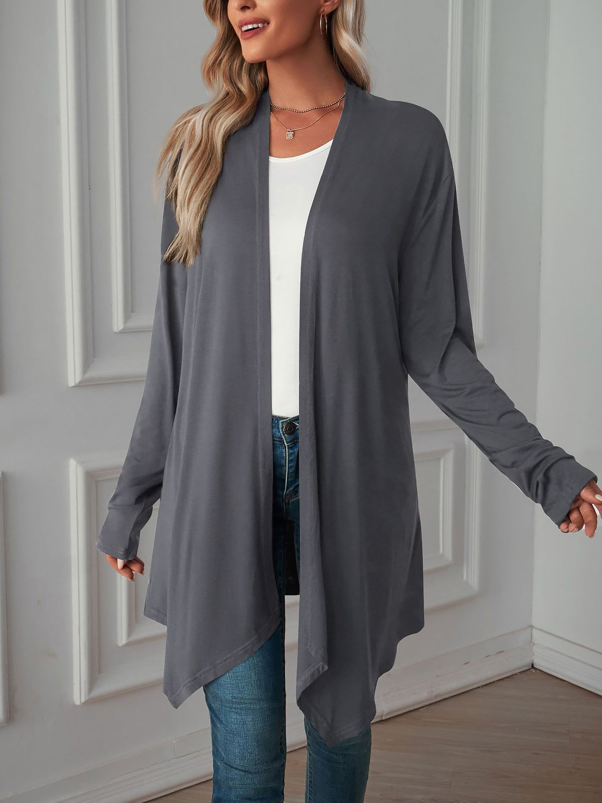 Solid Color Long Sleeve Open Front Cardigants