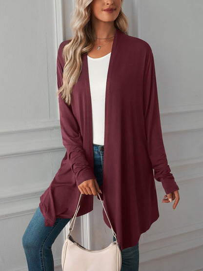 Solid Color Long Sleeve Open Front Cardigants