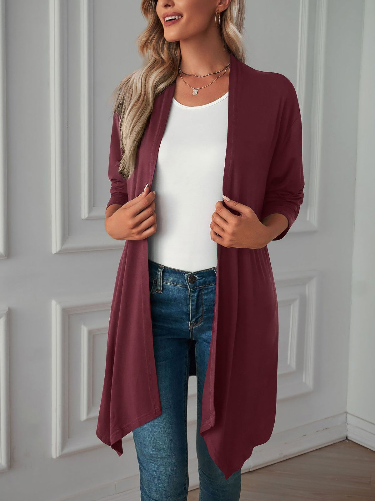 Solid Color Long Sleeve Open Front Cardigants