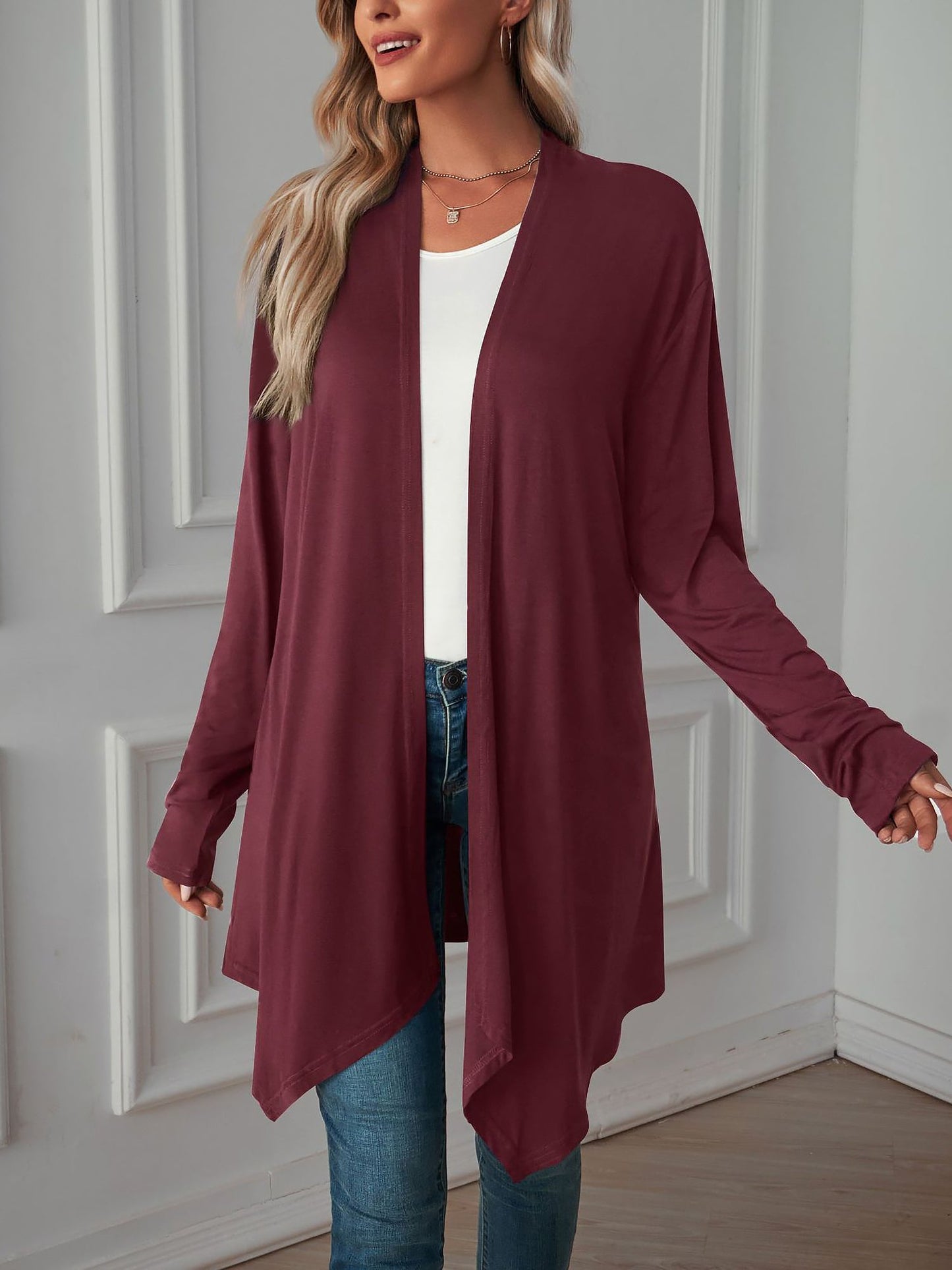 Solid Color Long Sleeve Open Front Cardigants