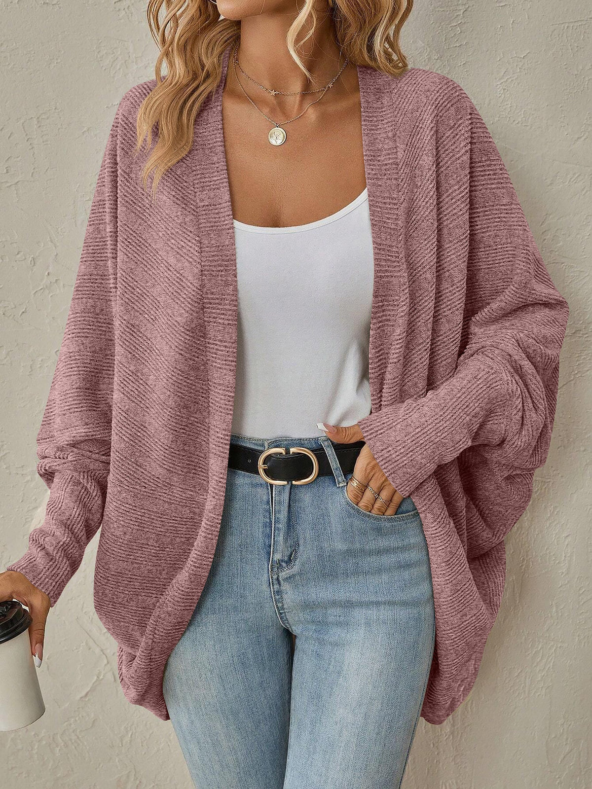 Bat Sleeve Loose Knitted Solid Color Cardigan