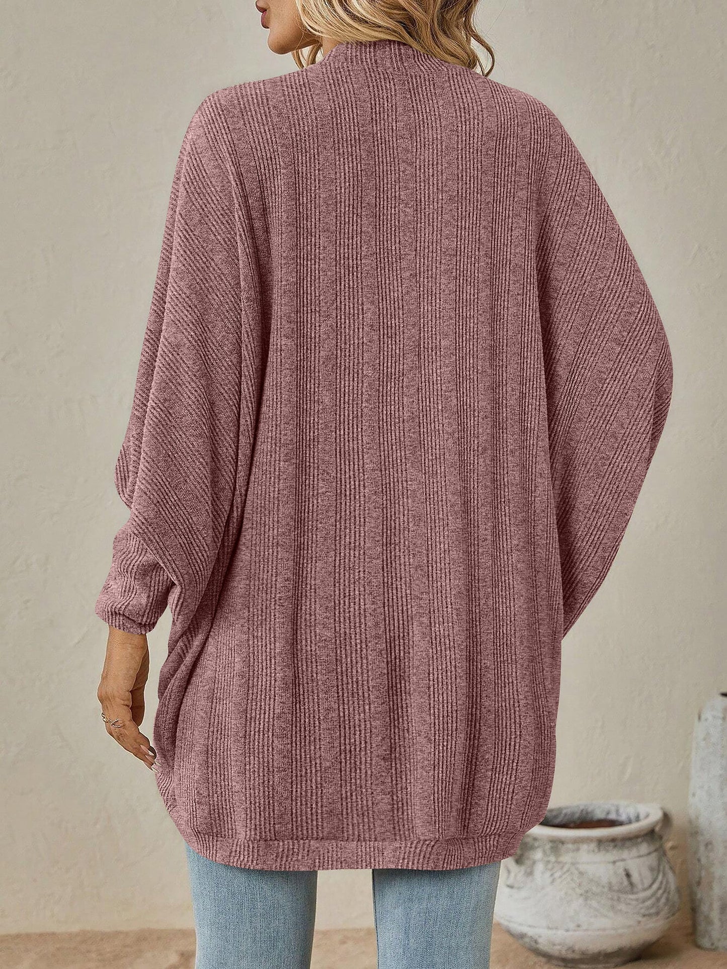 Bat Sleeve Loose Knitted Solid Color Cardigan