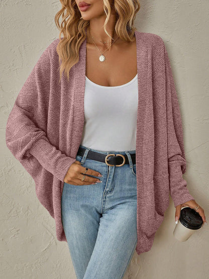 Bat Sleeve Loose Knitted Solid Color Cardigan