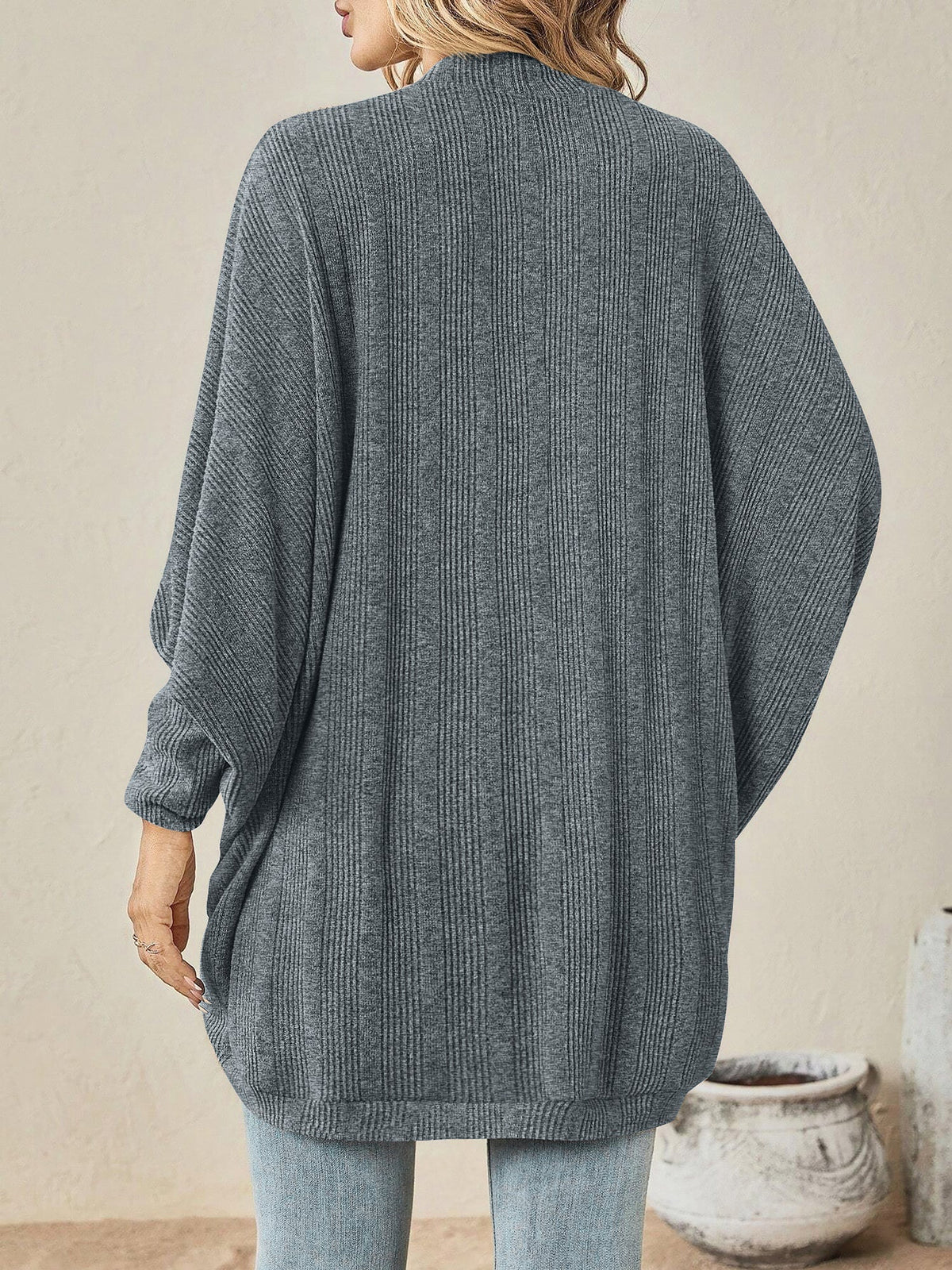 Bat Sleeve Loose Knitted Solid Color Cardigan