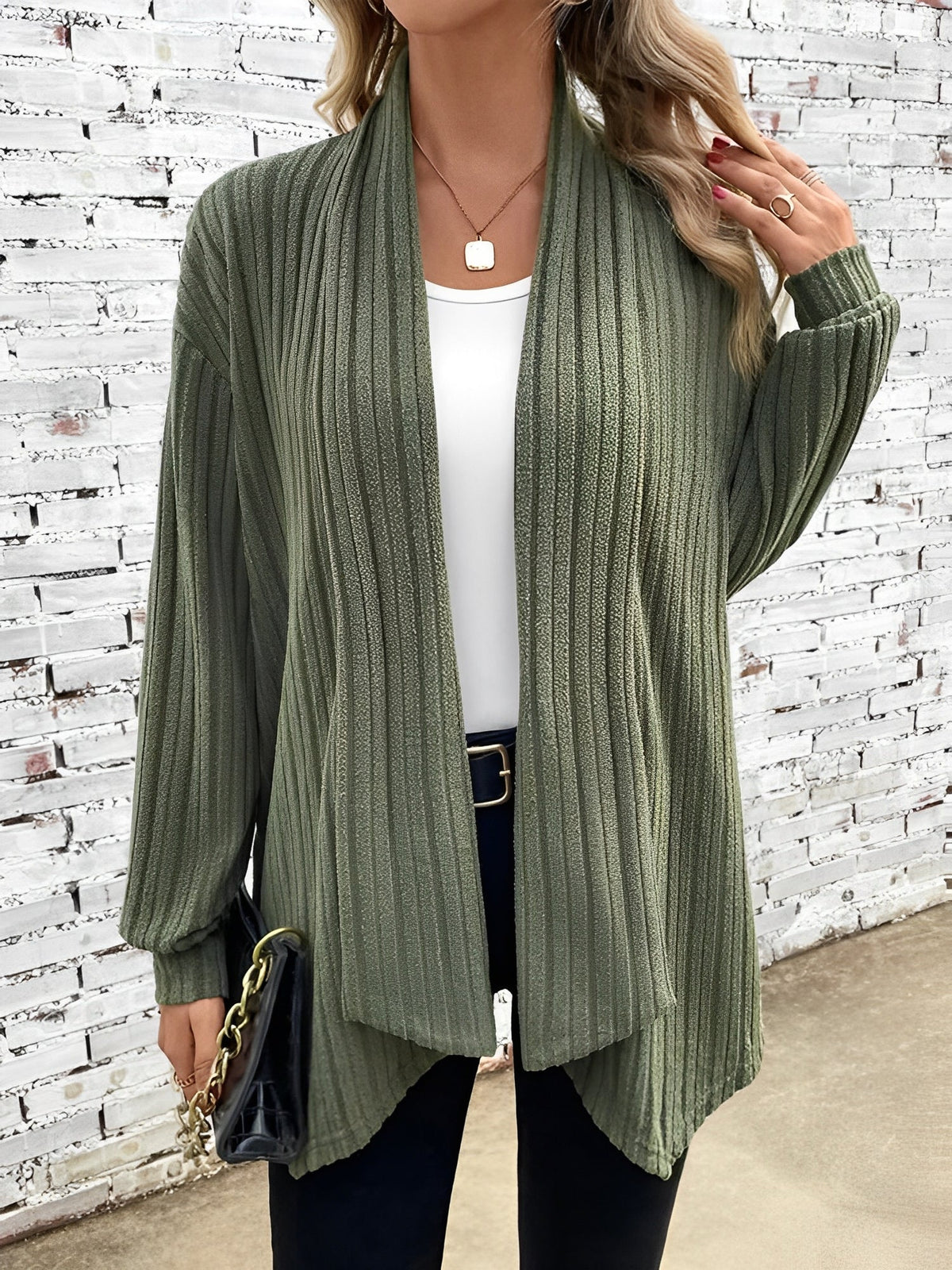 Long Sleeve Solid Color Open Front Cardigants