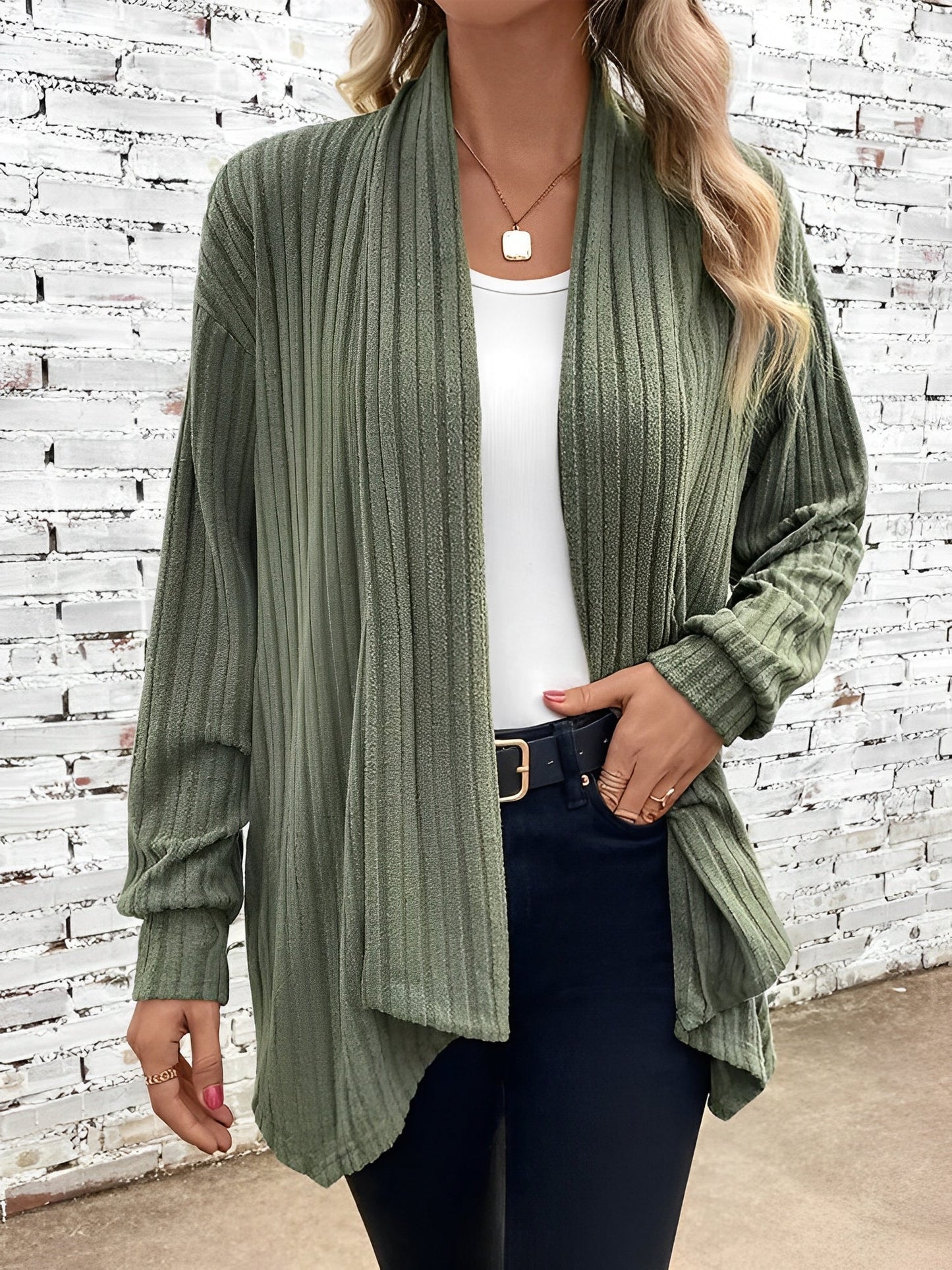 Long Sleeve Solid Color Open Front Cardigants
