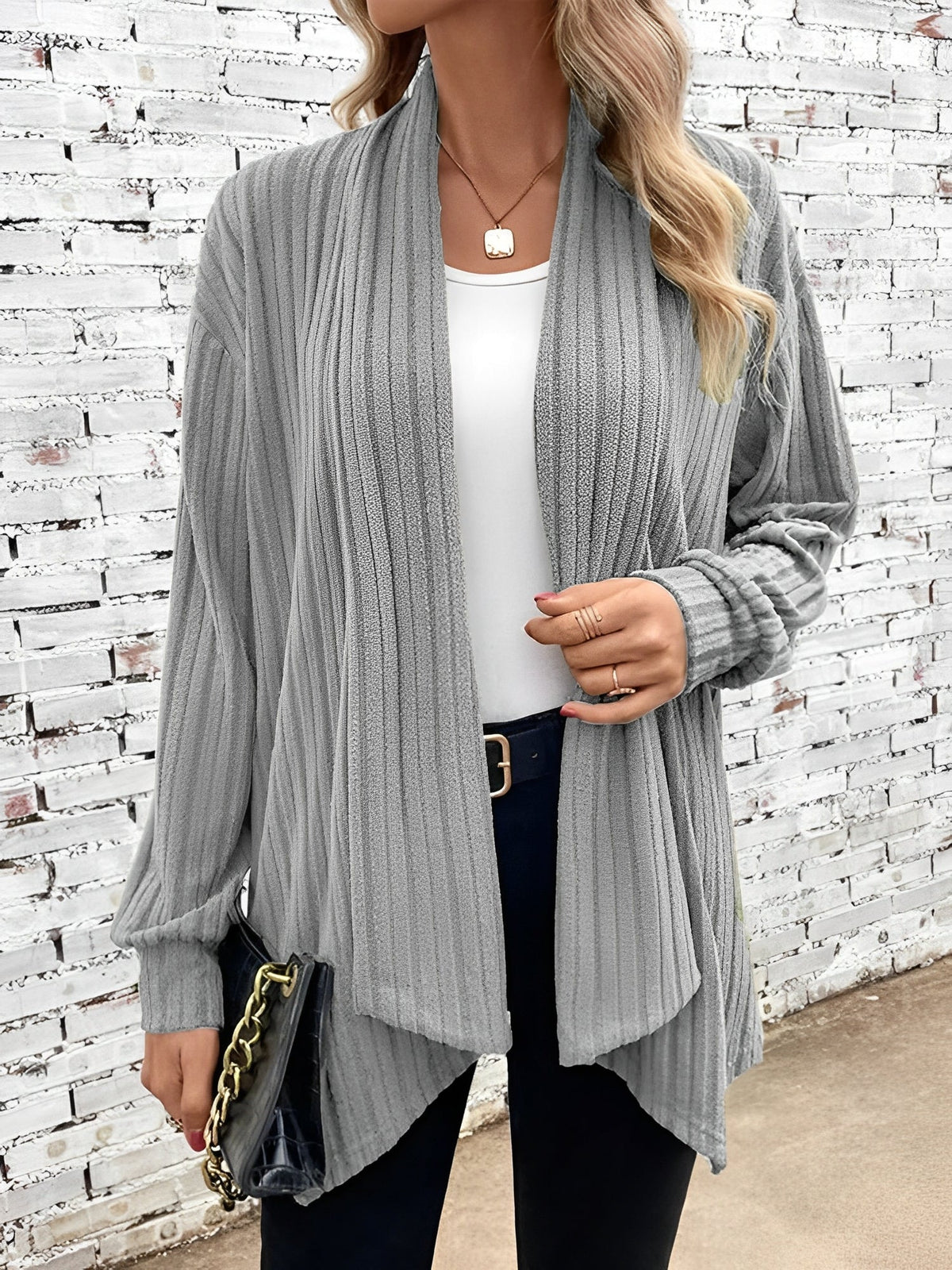 Long Sleeve Solid Color Open Front Cardigants