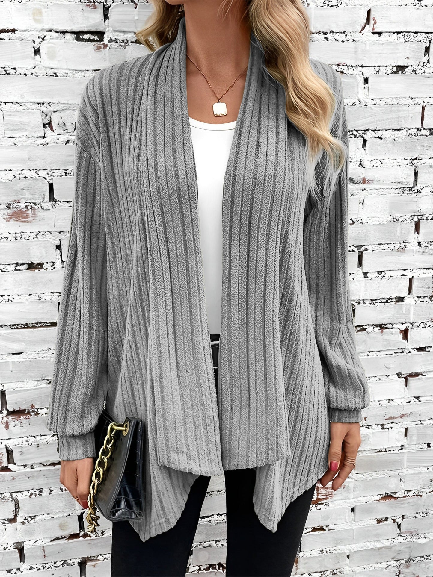 Long Sleeve Solid Color Open Front Cardigants