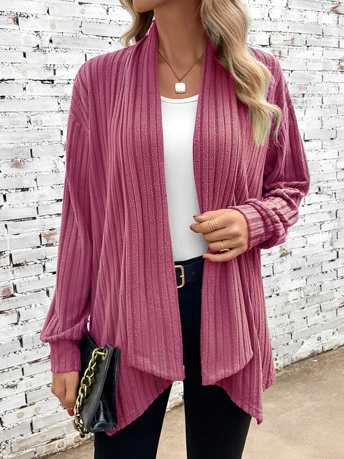 Long Sleeve Solid Color Open Front Cardigants
