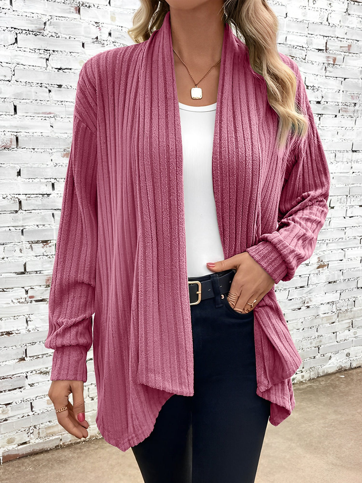 Long Sleeve Solid Color Open Front Cardigants