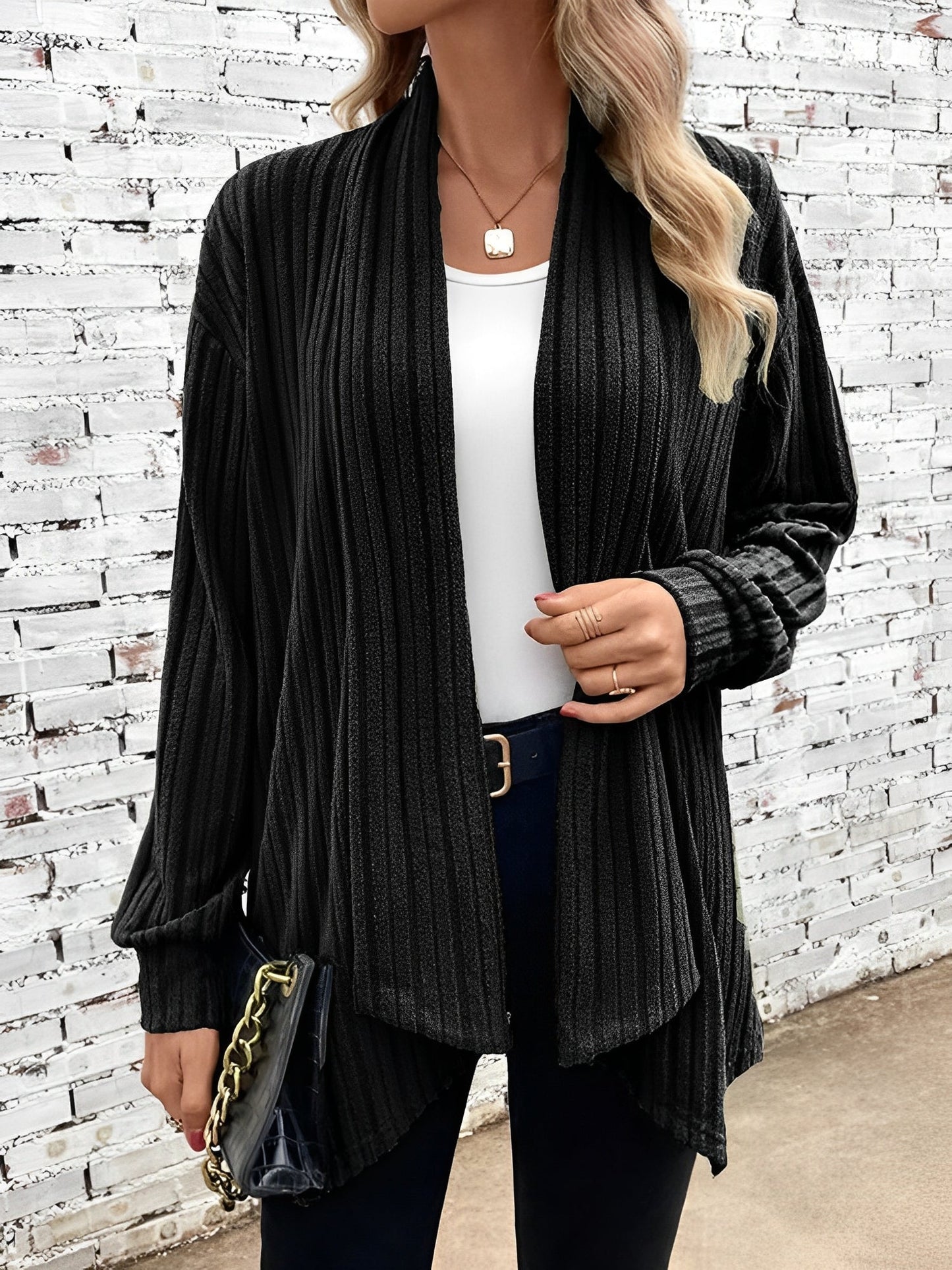 Long Sleeve Solid Color Open Front Cardigants
