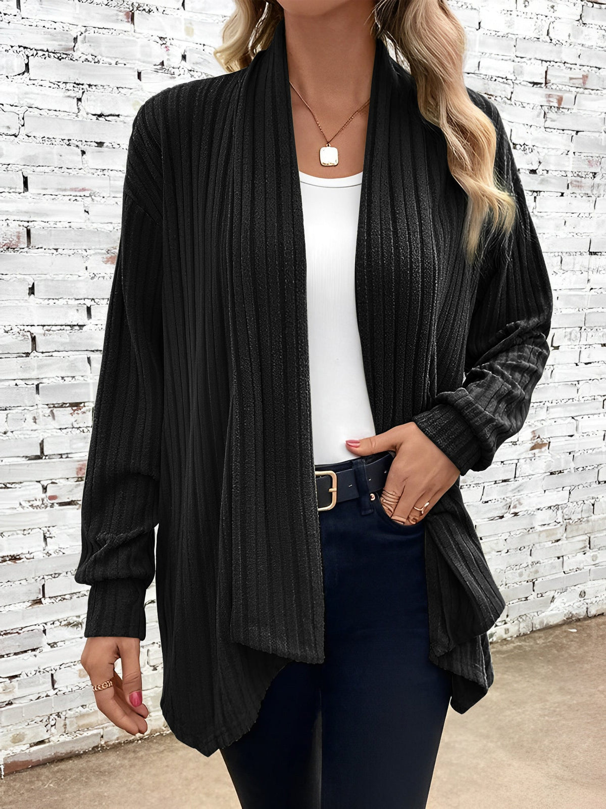 Long Sleeve Solid Color Open Front Cardigants