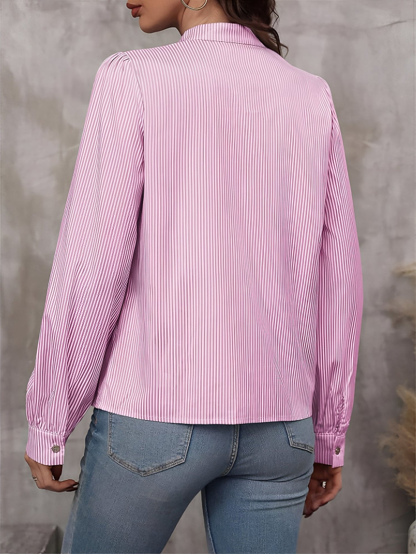Striped Lace-Up Puff Long Sleeves Casual Blouse