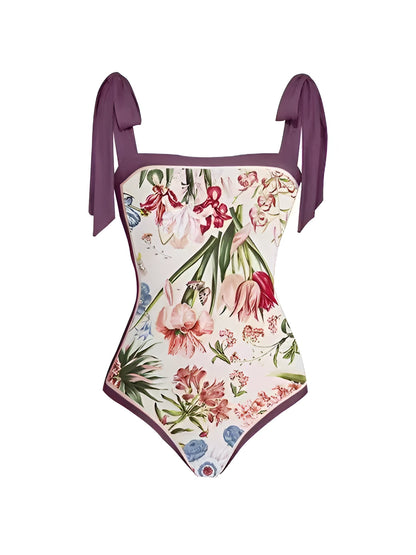 2 Pieces Printed Lace- Up Swimsuit & Wrap Maxi Skirt Cover Ups Set