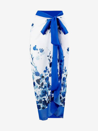2 Pieces Printed Lace- Up Swimsuit & Wrap Maxi Skirt Cover Ups Set