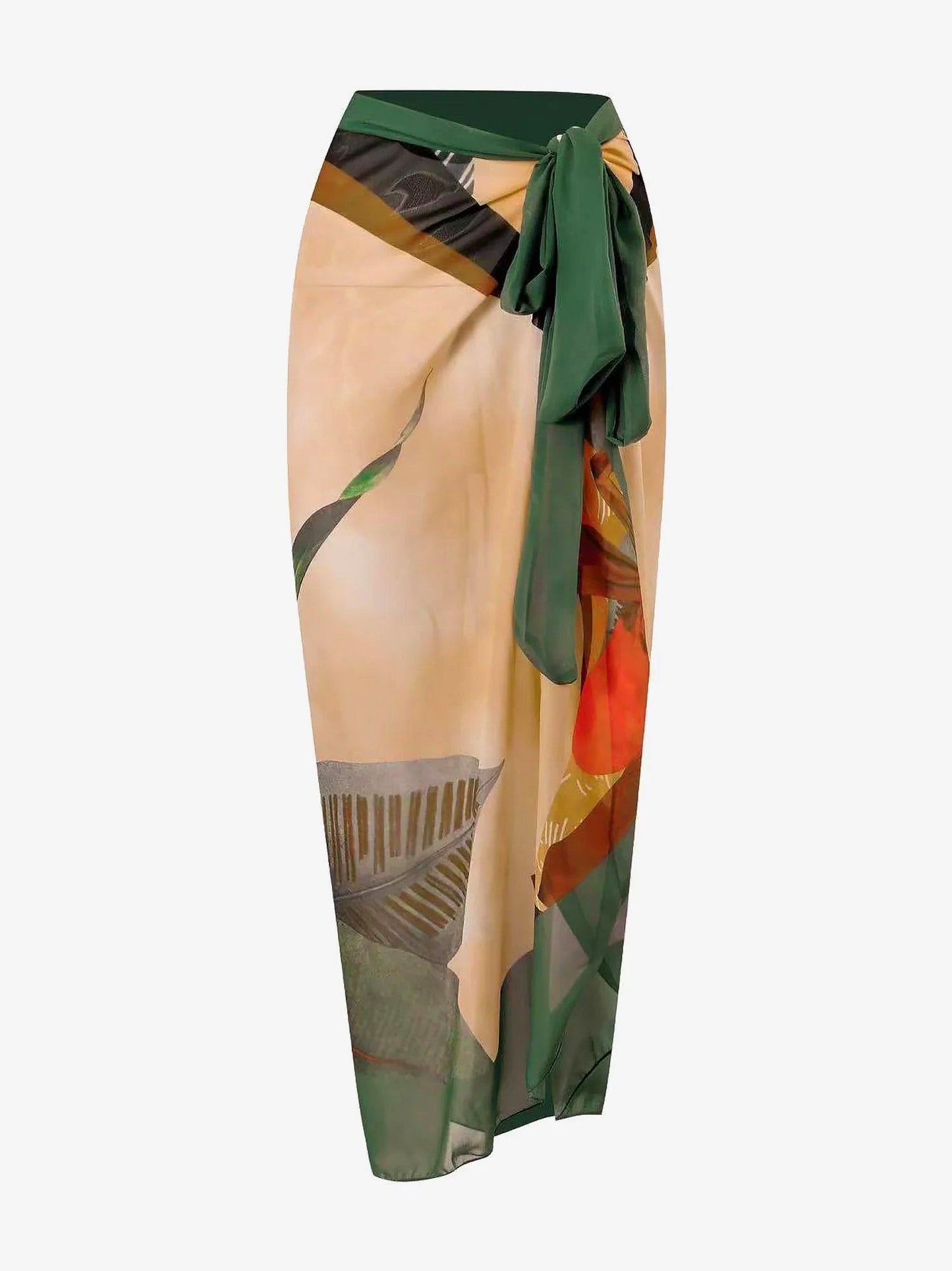 2 Pieces Printed Lace- Up Swimsuit & Wrap Maxi Skirt Cover Ups Set