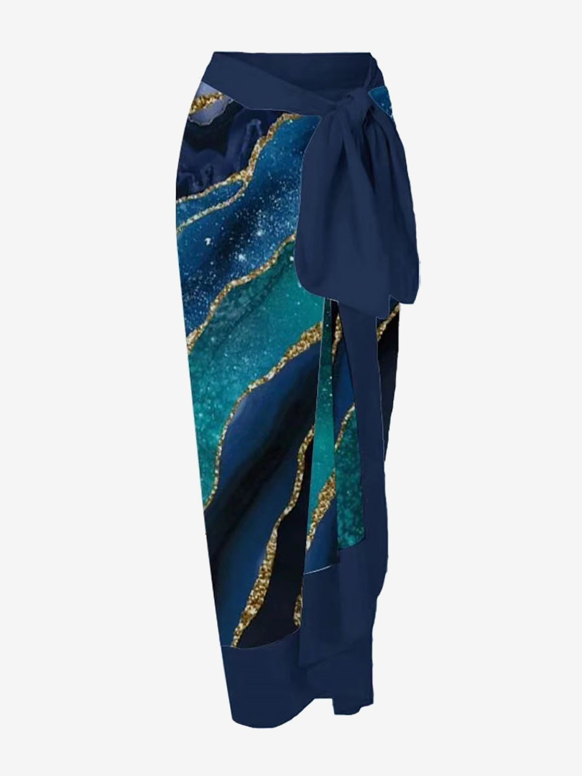 2 Pieces Printed Lace- Up Swimsuit & Wrap Maxi Skirt Cover Ups Set