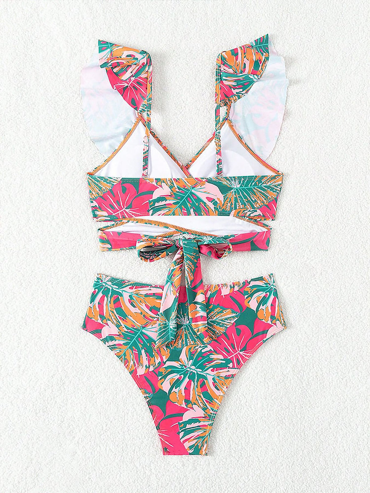 Ruffled Lace-Up Floral Bikini Swimsuits
