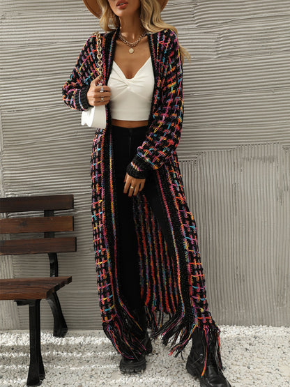 Boho-Chic Layering Knitted Tassel Mid-Length Open Front Cardigan Sweater