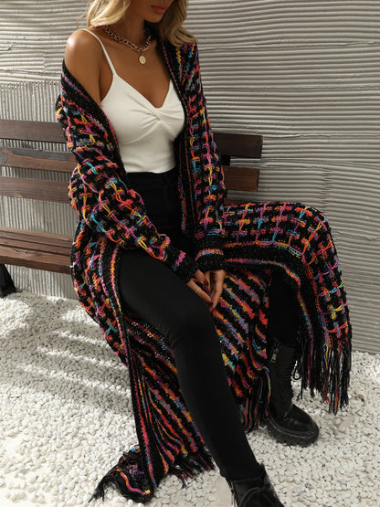 Boho-Chic Layering Knitted Tassel Mid-Length Open Front Cardigan Sweater