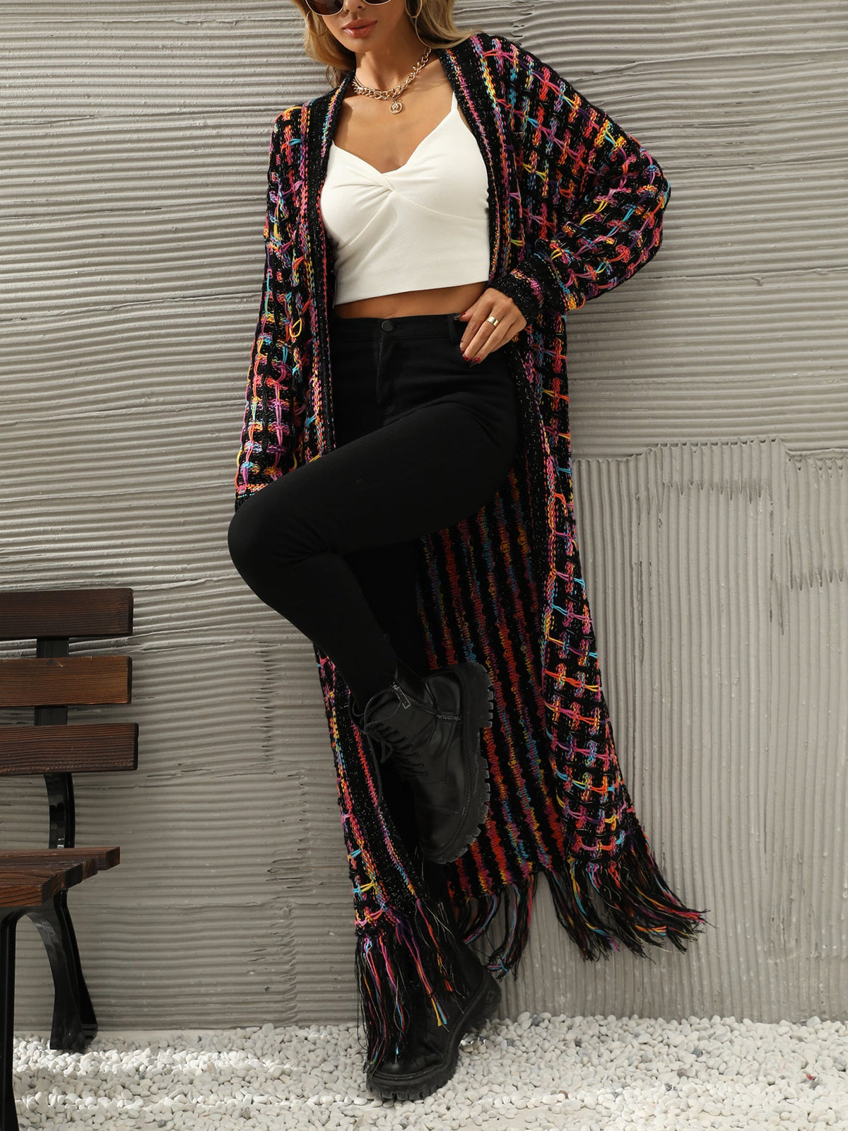 Boho-Chic Layering Knitted Tassel Mid-Length Open Front Cardigan Sweater