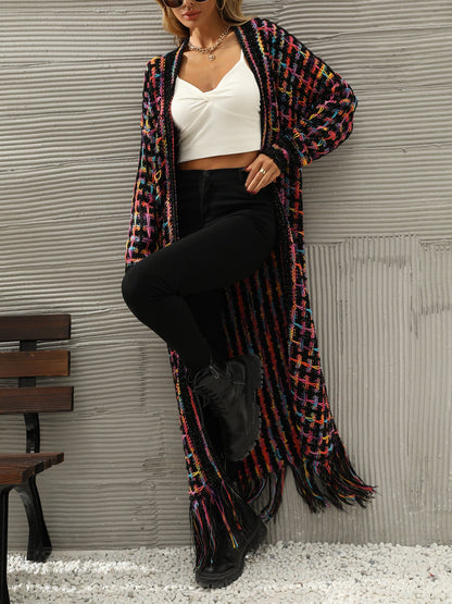 Boho-Chic Layering Knitted Tassel Mid-Length Open Front Cardigan Sweater