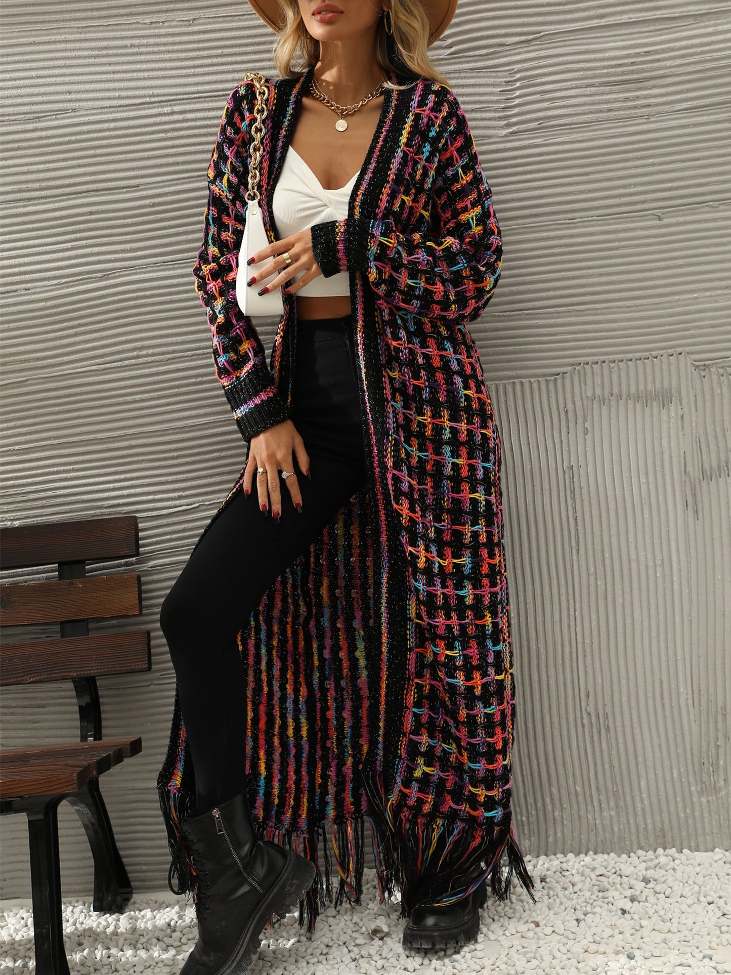 Boho-Chic Layering Knitted Tassel Mid-Length Open Front Cardigan Sweater