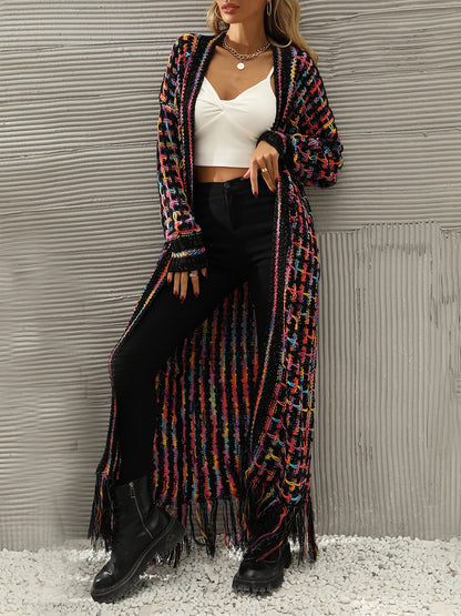 Boho-Chic Layering Knitted Tassel Mid-Length Open Front Cardigan Sweater