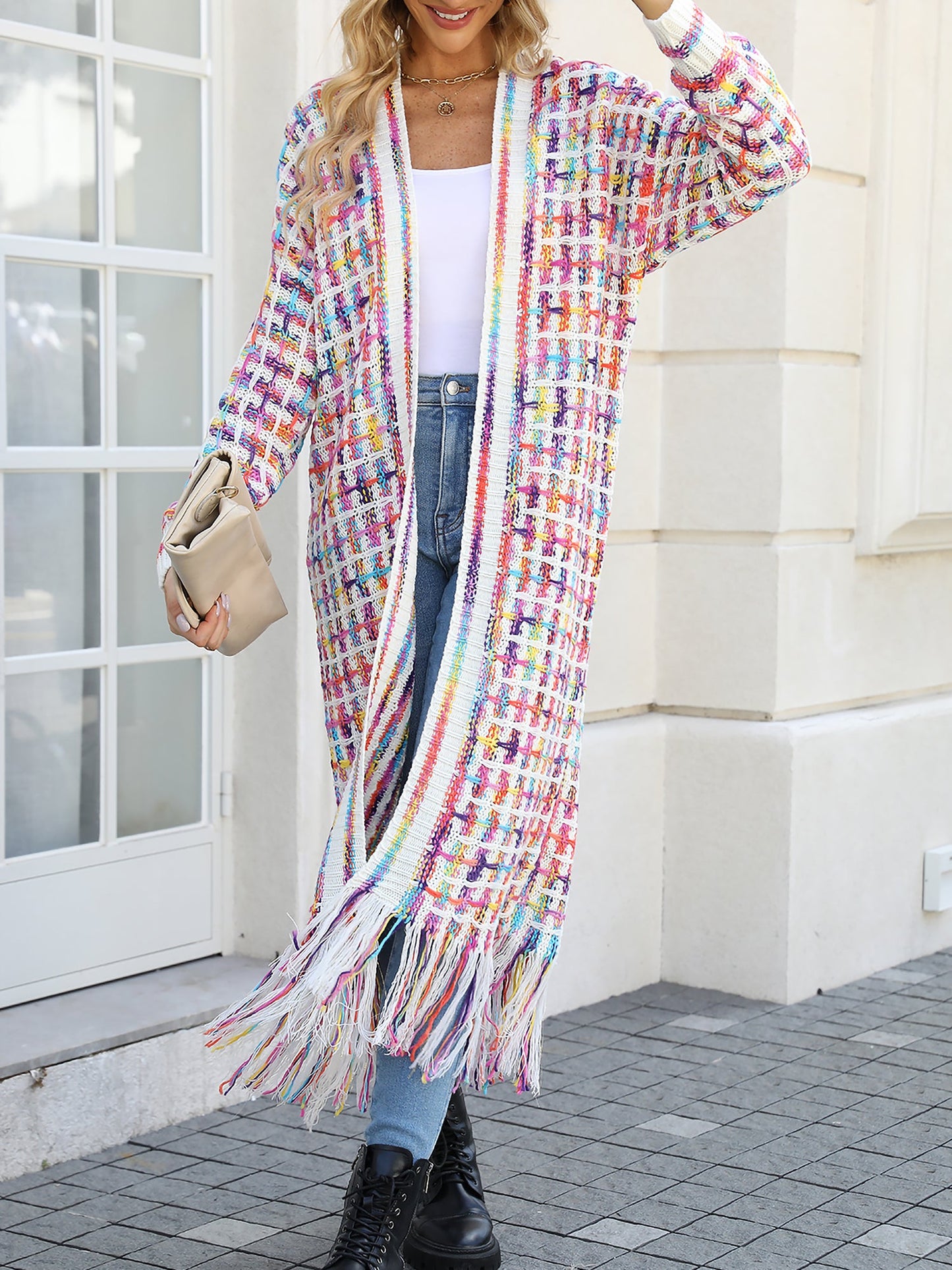 Boho-Chic Layering Knitted Tassel Mid-Length Open Front Cardigan Sweater