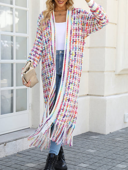 Boho-Chic Layering Knitted Tassel Mid-Length Open Front Cardigan Sweater