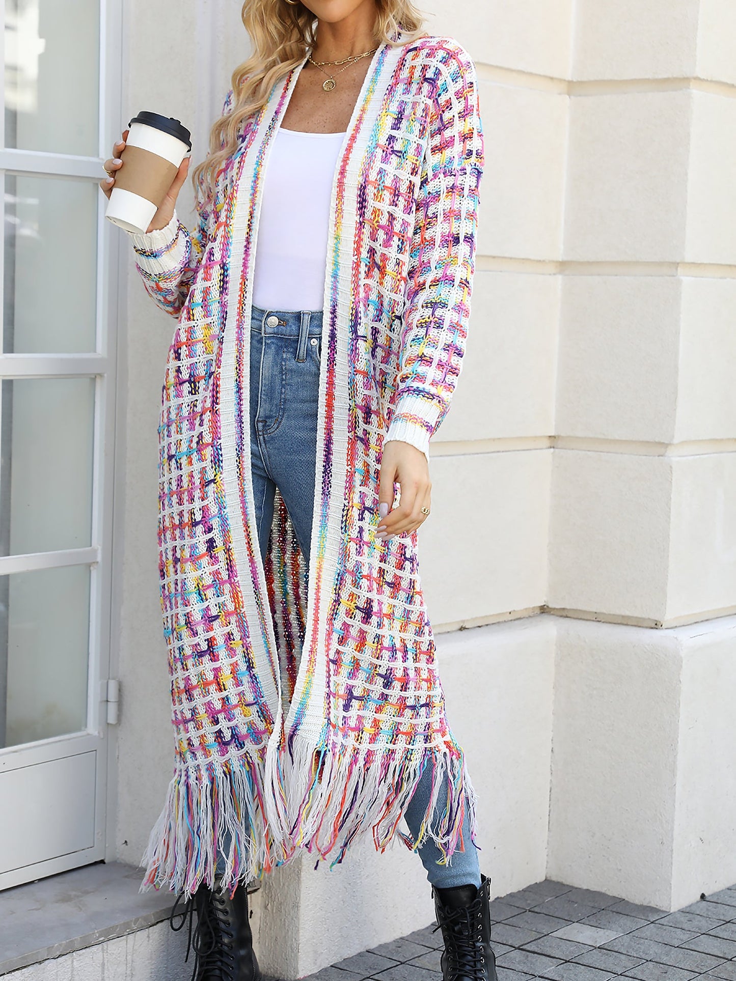 Boho-Chic Layering Knitted Tassel Mid-Length Open Front Cardigan Sweater