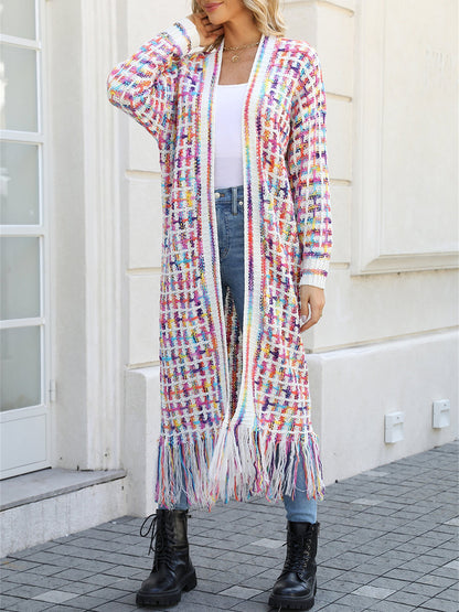 Boho-Chic Layering Knitted Tassel Mid-Length Open Front Cardigan Sweater
