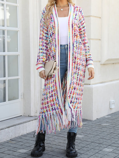 Boho-Chic Layering Knitted Tassel Mid-Length Open Front Cardigan Sweater