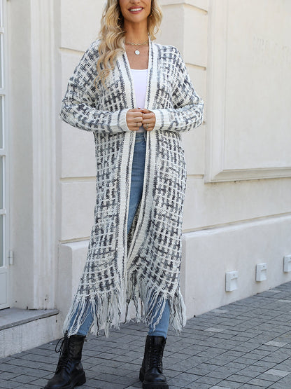 Boho-Chic Layering Knitted Tassel Mid-Length Open Front Cardigan Sweater