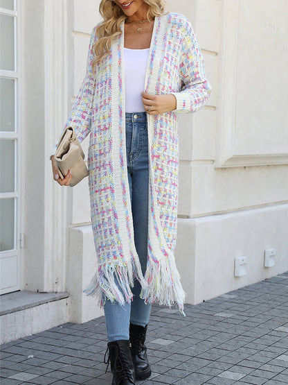 Boho-Chic Layering Knitted Tassel Mid-Length Open Front Cardigan Sweater