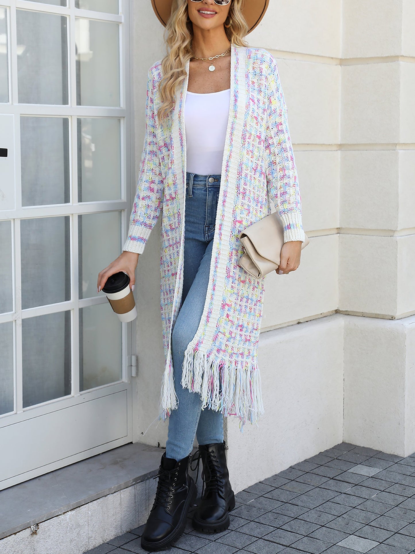 Boho-Chic Layering Knitted Tassel Mid-Length Open Front Cardigan Sweater
