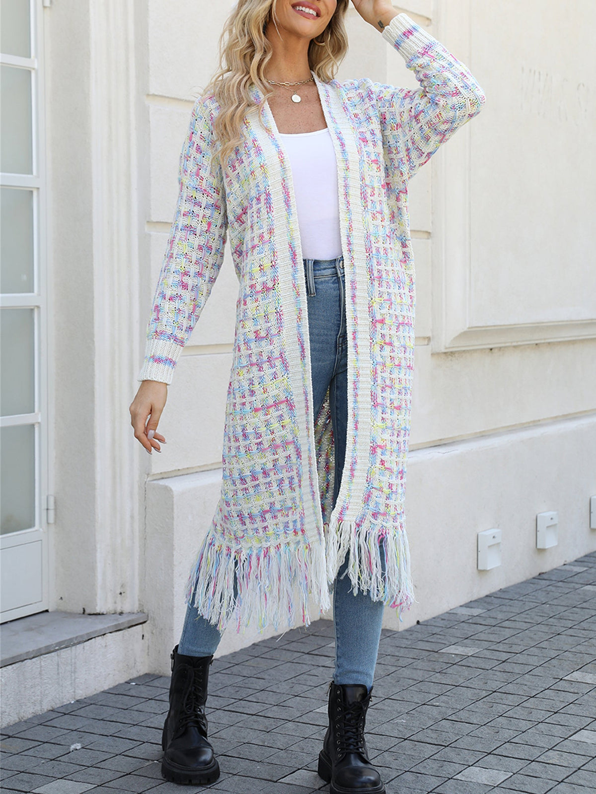 Boho-Chic Layering Knitted Tassel Mid-Length Open Front Cardigan Sweater