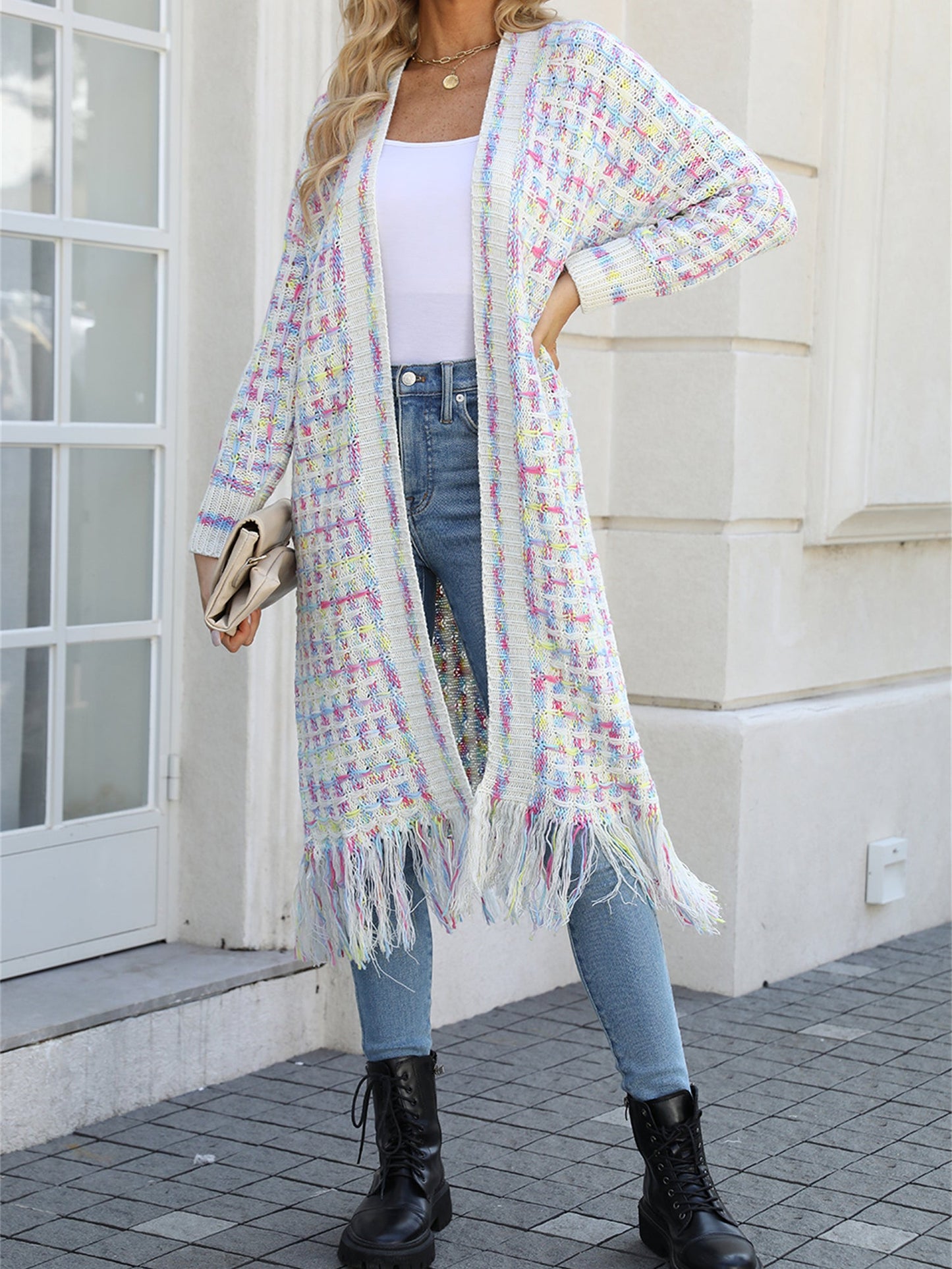 Boho-Chic Layering Knitted Tassel Mid-Length Open Front Cardigan Sweater