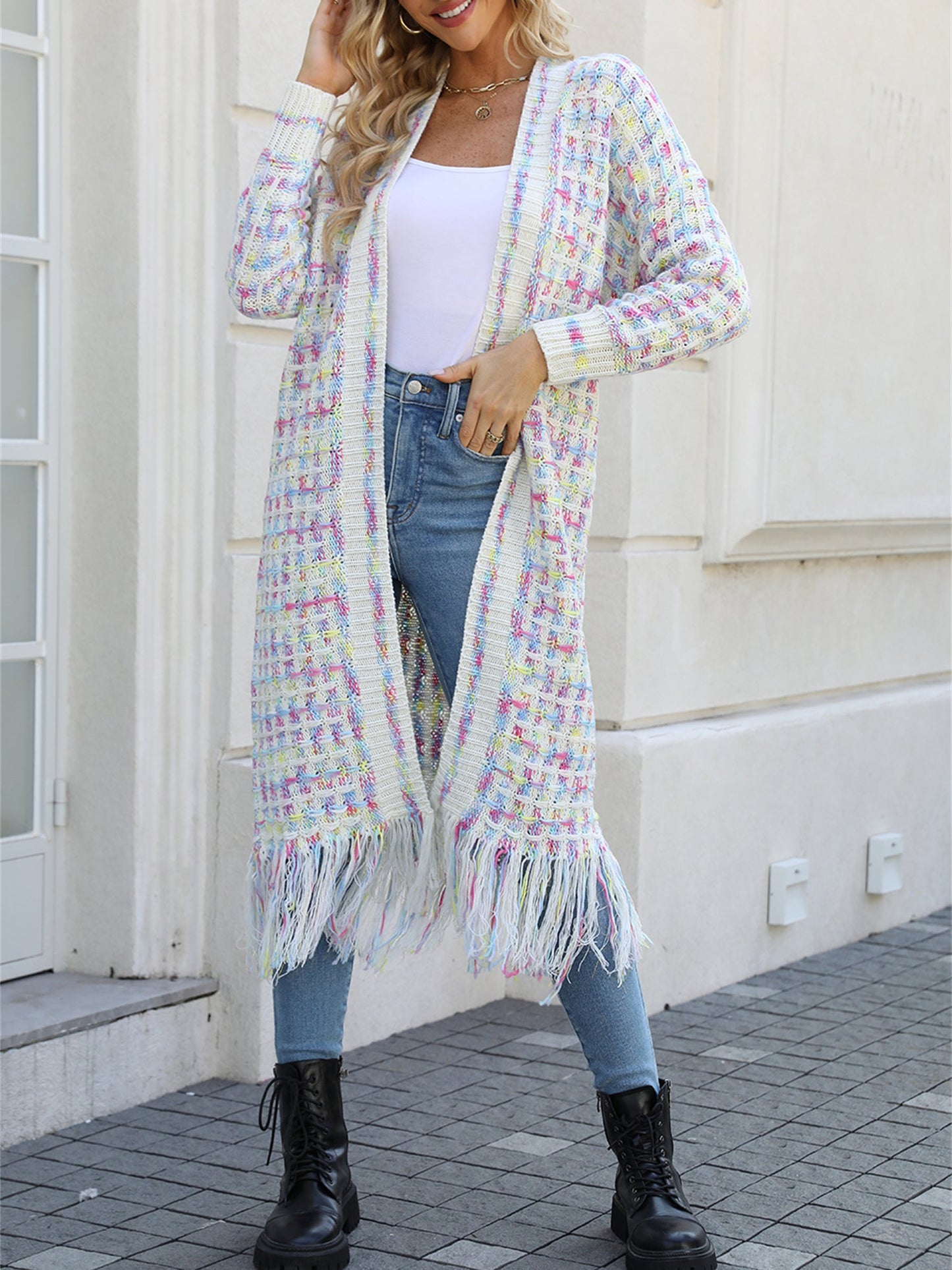 Boho-Chic Layering Knitted Tassel Mid-Length Open Front Cardigan Sweater