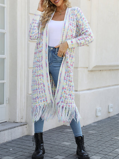 Boho-Chic Layering Knitted Tassel Mid-Length Open Front Cardigan Sweater