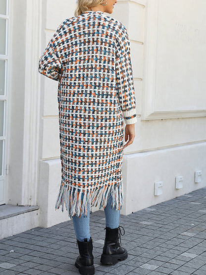 Boho-Chic Layering Knitted Tassel Mid-Length Open Front Cardigan Sweater