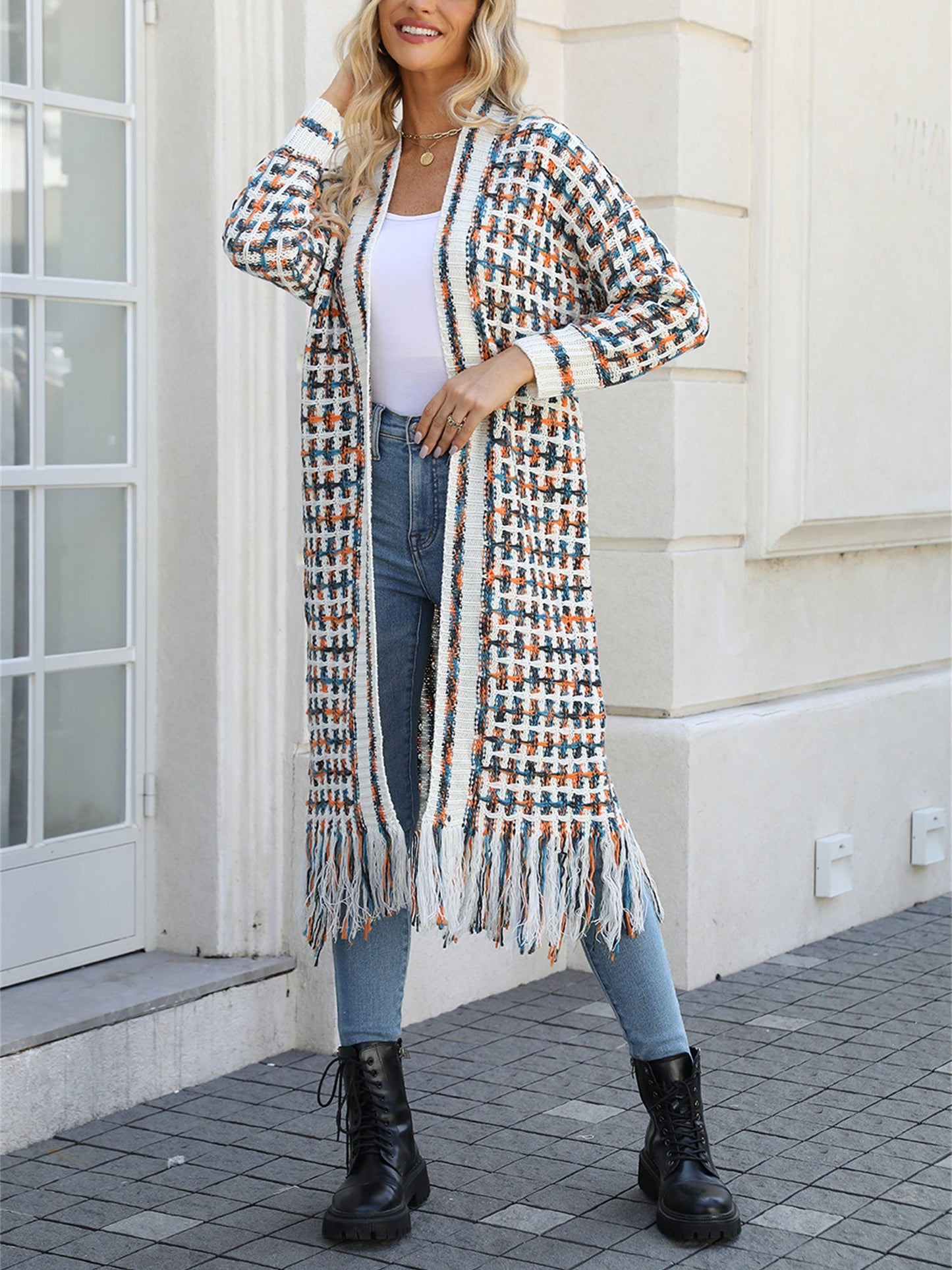 Boho-Chic Layering Knitted Tassel Mid-Length Open Front Cardigan Sweater